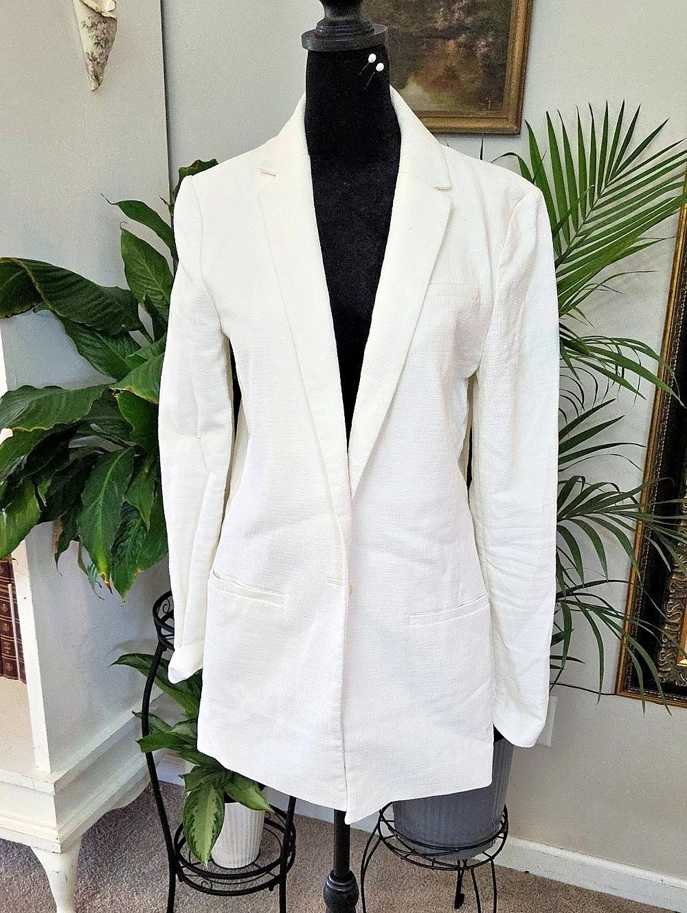 Banana Republic Linen Blazer in White Size 8